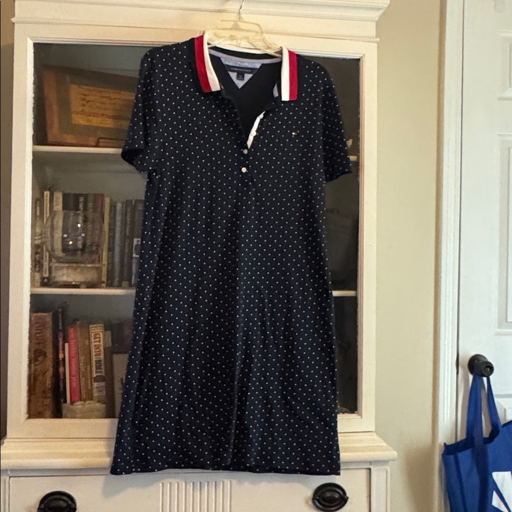 Tommy Hilfiger Navy and White Shirt Dress with red and white trim.